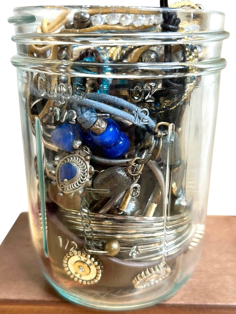 Jewelry Jar Natural Tones Boho Necklaces Earrings Bracelets Good Condition